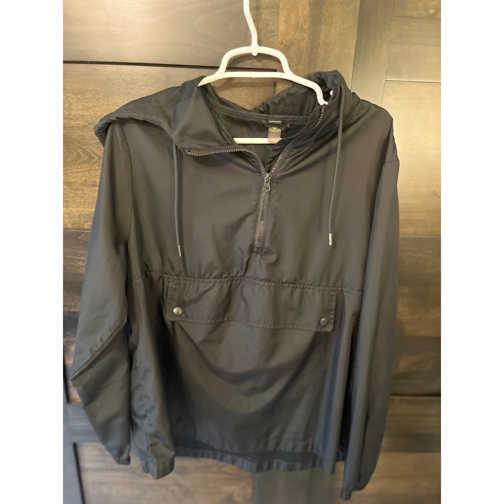 Xersion Womens Black Quarter Zip Windbreaker Hooded Mesh Lined Jacket Large